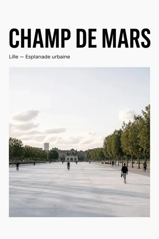 Champs de mars Lille avec la Citadelle de Vauban en arrière-plan et des promeneurs sur la grande esplanade